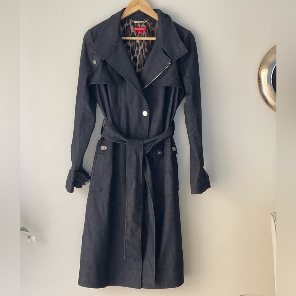 NEW YORK & Company Collection Demin Trench Coat Long Jacket Size 6